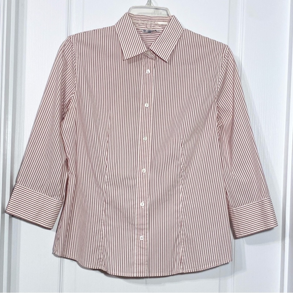 Loro Piana Italy Made Striped Button Down Shirt Red Pink White EU 44 US 8 Luxury